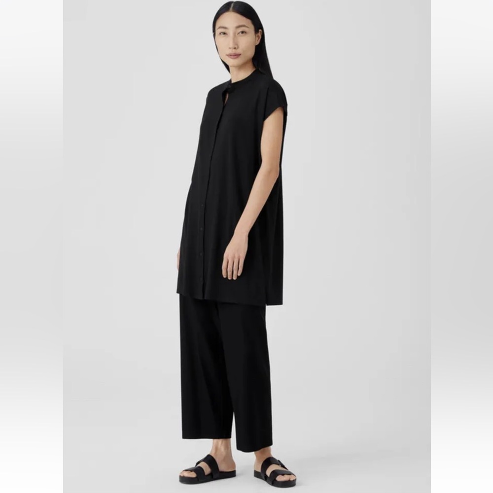 Eileen Fisher Women’s Size Medium Tencel Fine Soft Jersey Mandarin Collar Dress